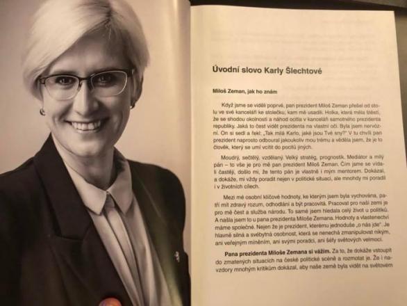V úvodním slovu k nové knize rozhovorů se Zemanem Šlechtová nešetřila slovy chvály.