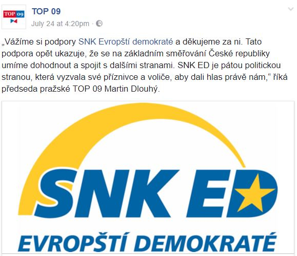 Vážíme si podpory SNK-ED, kterou sice nemáme, ale psát &quot;Vážíme si podpory té malé části SNK-ED, která kašle na stranickou disciplínu&quot; by bylo moc dlouhé a vypadalo by to hloupě.