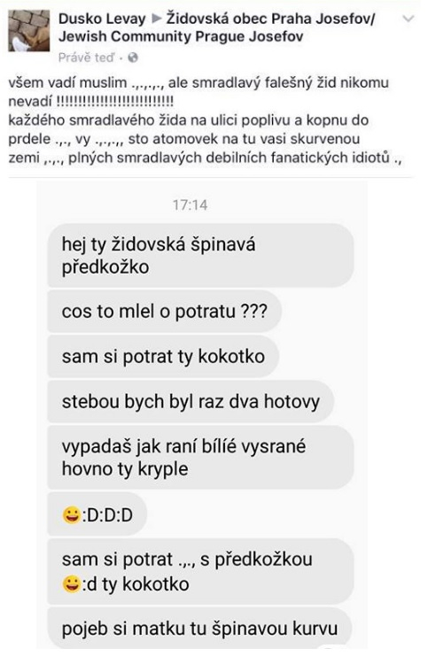 Příklad nenávistné komunikace, se kterou se pražští židé museli v uplynulých dnech potýkat.