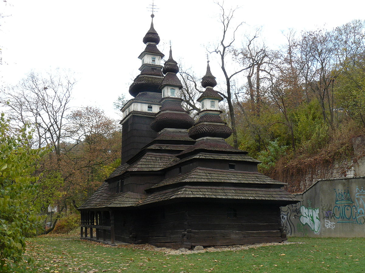 Chrám svatého archanděla Michala, který byl do Prahy přesunut z Podkarpatské Rusi.