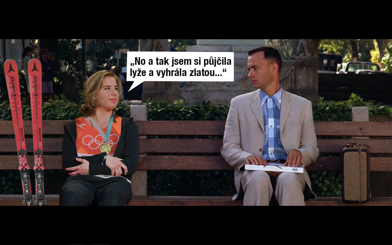 Ester Ledecká s Forrestem Gumpem.