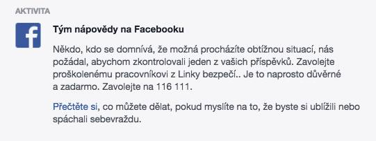 Facebook nově kontroluje příspěvky a maže ty, které pokládá za rizikové pro sebepoškozování a sebevraždu.