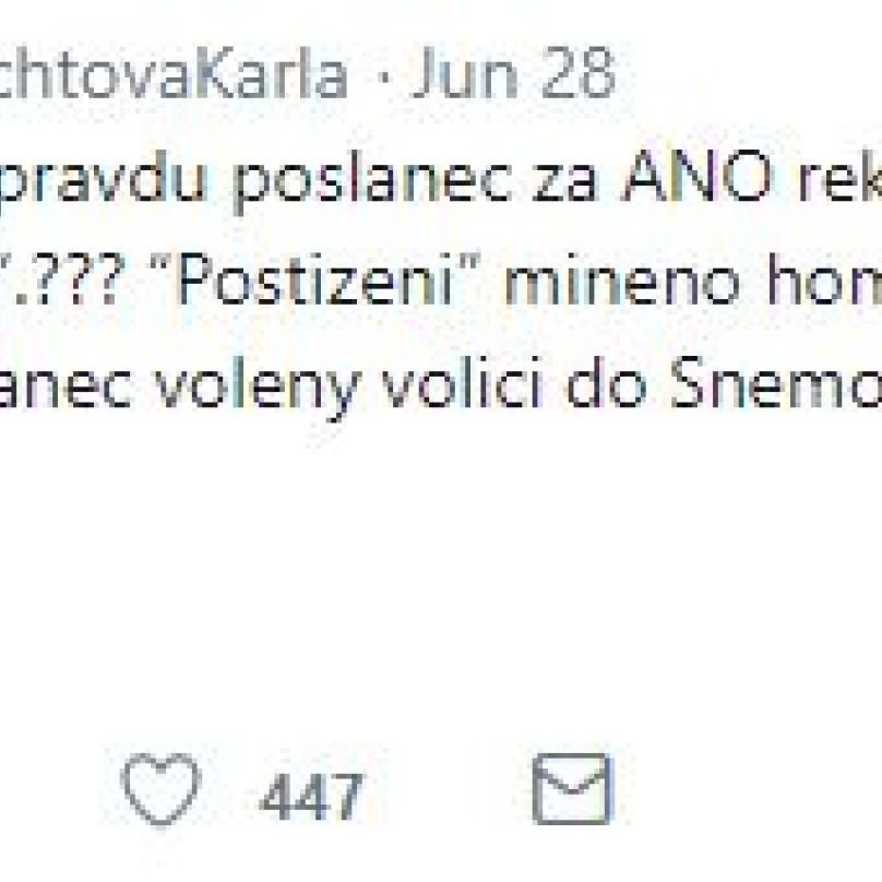 Twitterové vyjádření Karly Šlechtové.