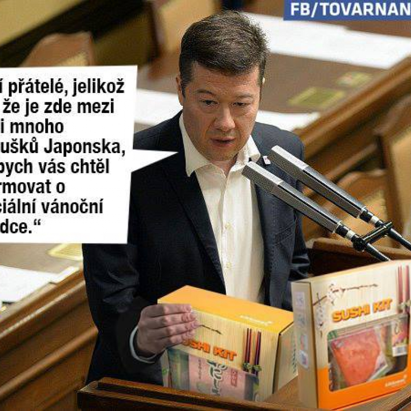 Pan Okamura při každém jednání Poslanecké sněmovny nabízí svůj sushi kit